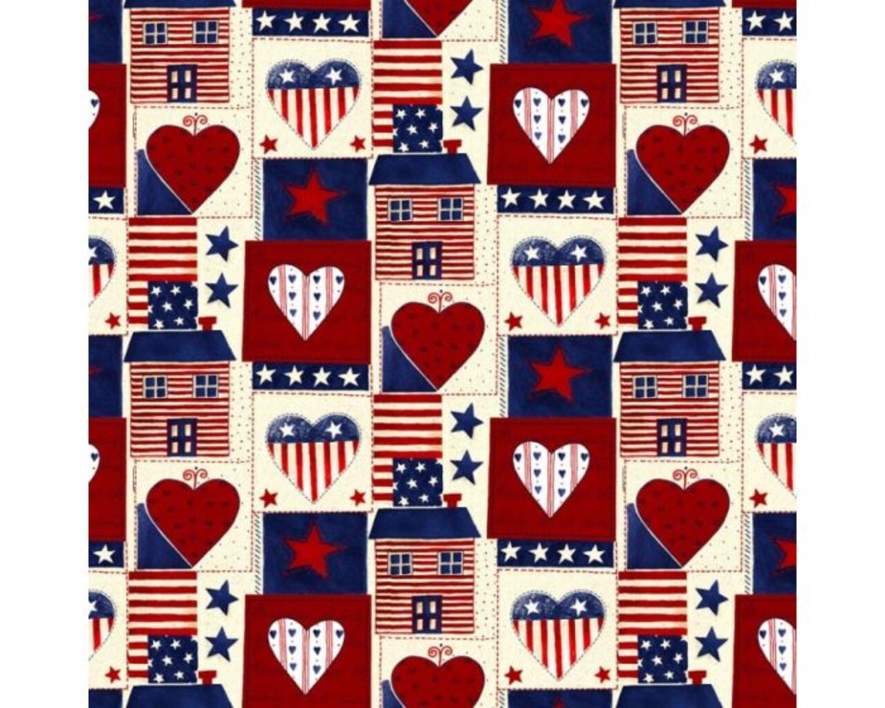 Americana Heart Patch Cotton Fabric | By the Yard | Sewing and Crafting | 44 inches wide